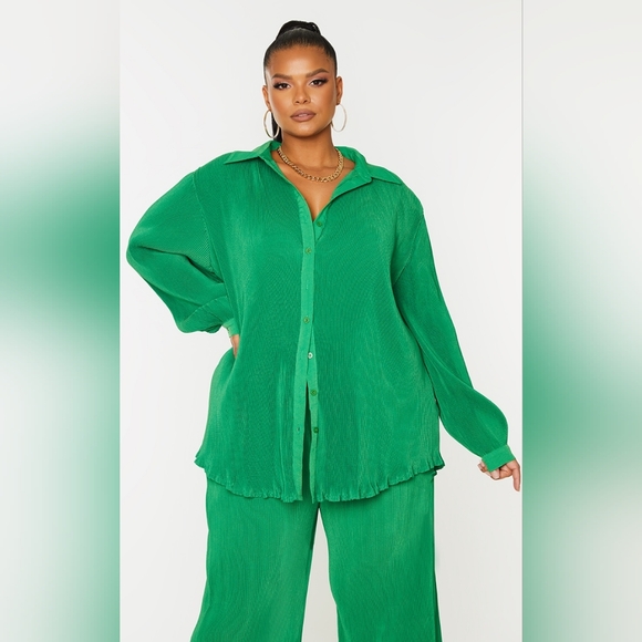 PLUS SIZE 24 Bright Green Plisse 2 Piece Set - Picture 3 of 10